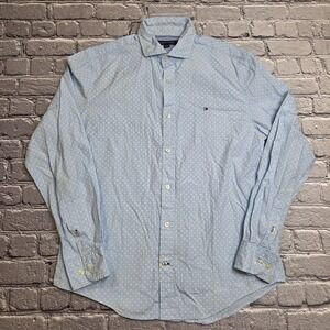 Tommy Hilfiger Men's Geometric Shirt Light Blue Medium Long Sleeve Button-Up